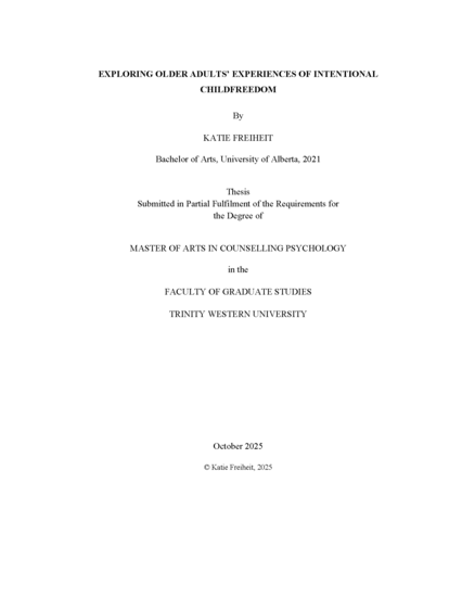 Exploring Older Adults’ Experiences of Intentional Childfreedom